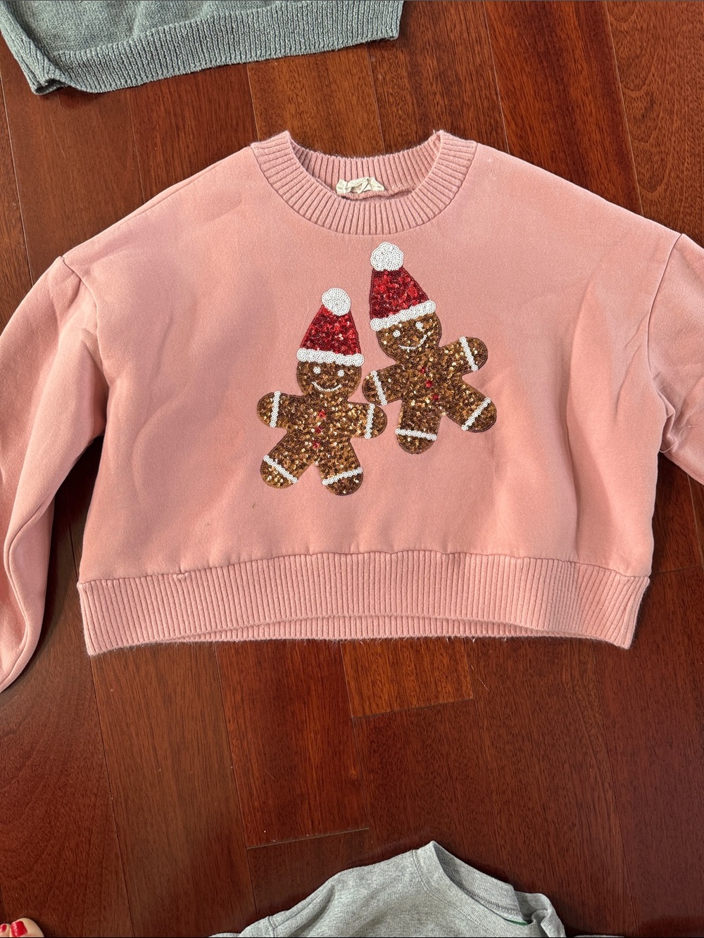 Peach Love California Pink Sequin Gingerbread Crewneck Sweater small
